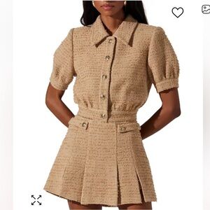 ASTR The Label Camel Tweed Jacket with Button Details